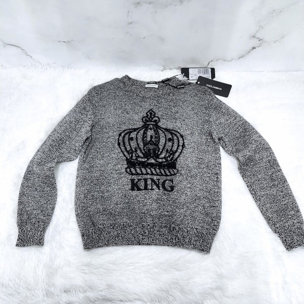 Dolce & Gabbana Boy's Crown King Cashmere Sweater Gray | Sz 9-10 | MSRP $490
